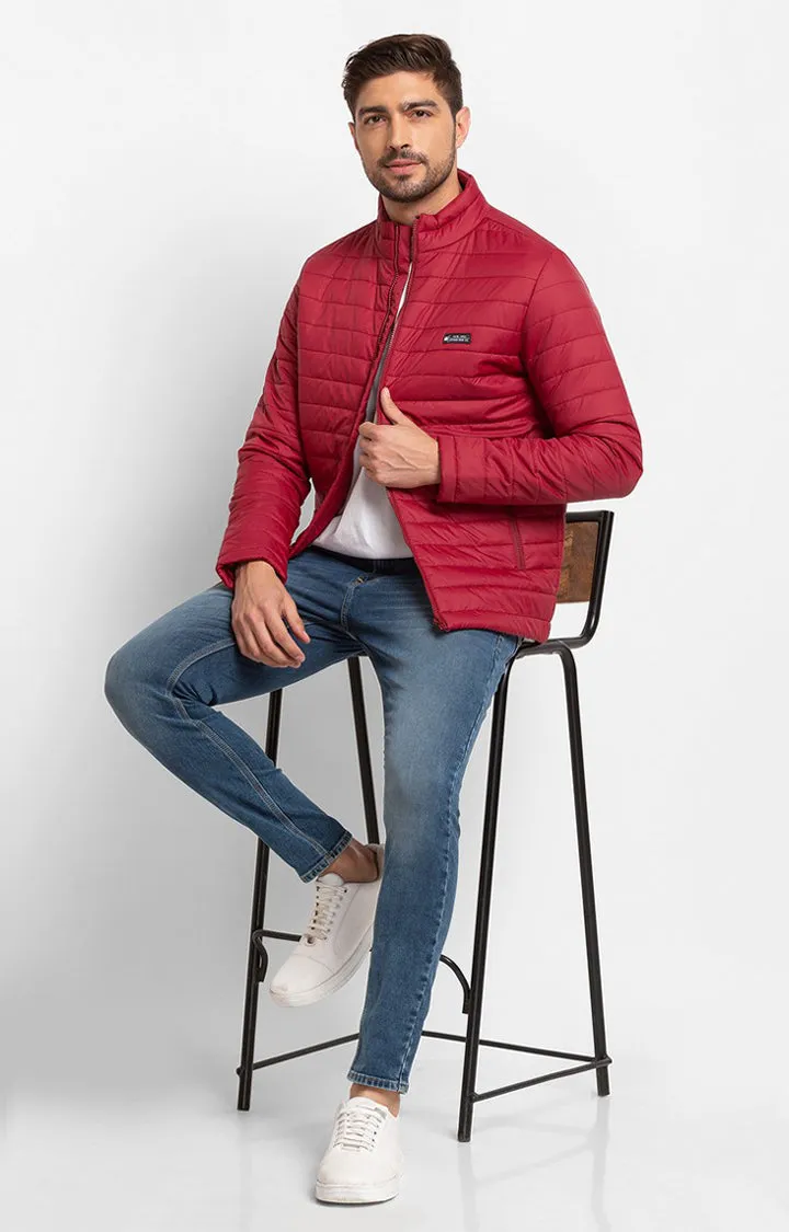 Spykar Deep Red Nylon Full Sleeve Casual Jacket For Men