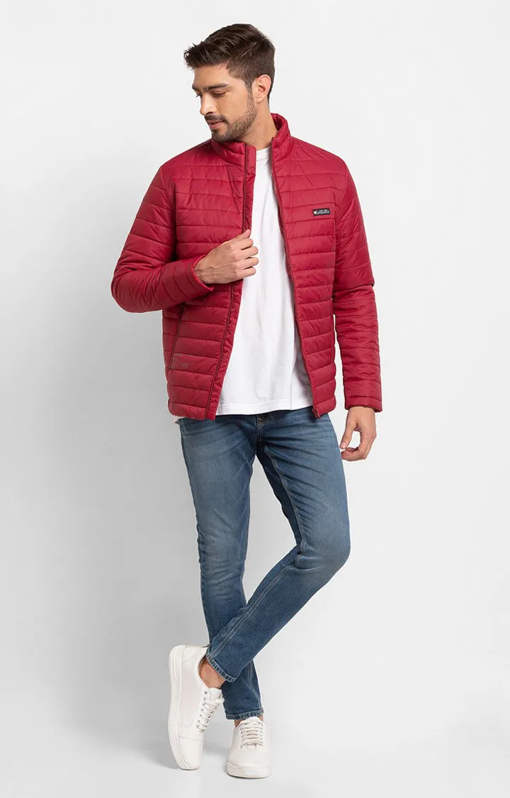 Spykar Deep Red Nylon Full Sleeve Casual Jacket For Men