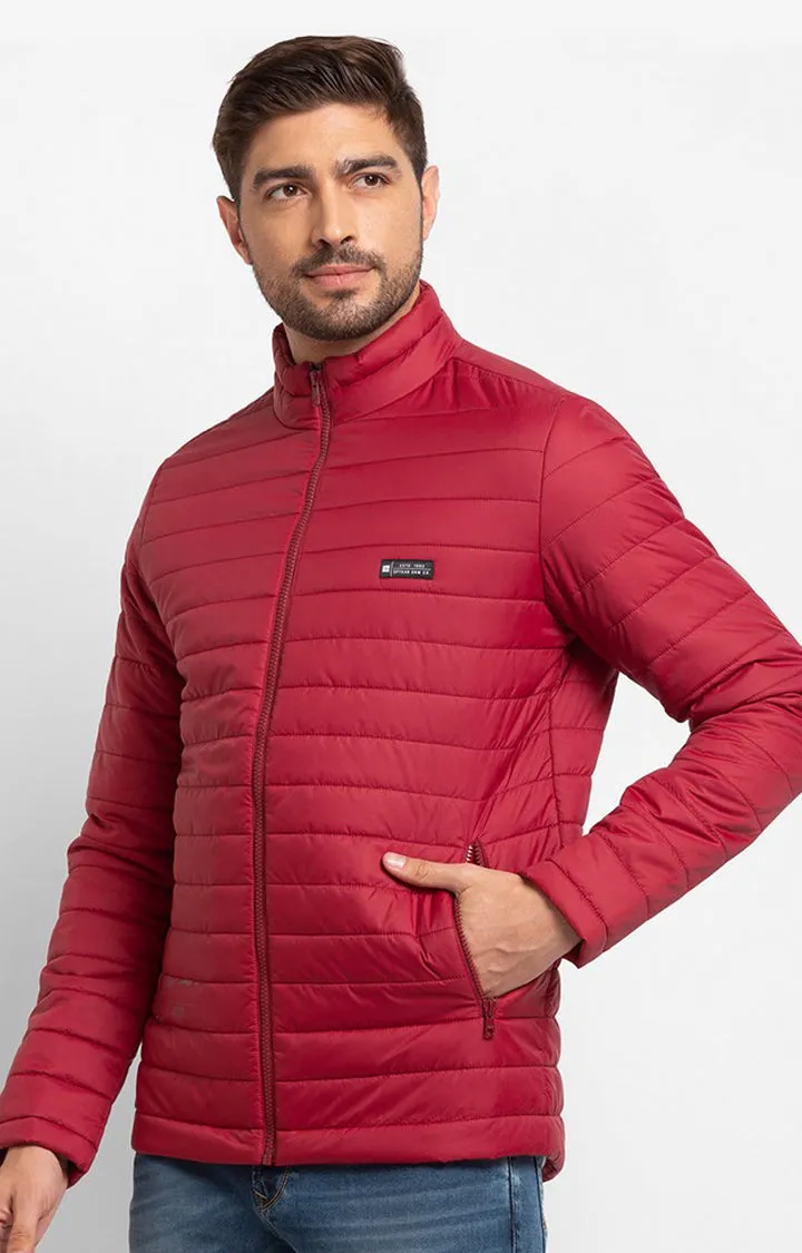 Spykar Deep Red Nylon Full Sleeve Casual Jacket For Men