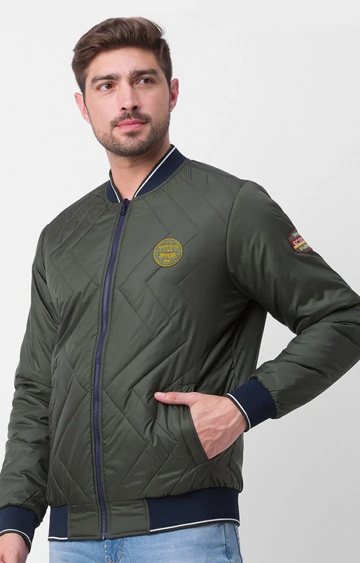 Spykar Olive Green Navy Blue Polyester Full Sleeve Jacket For Men