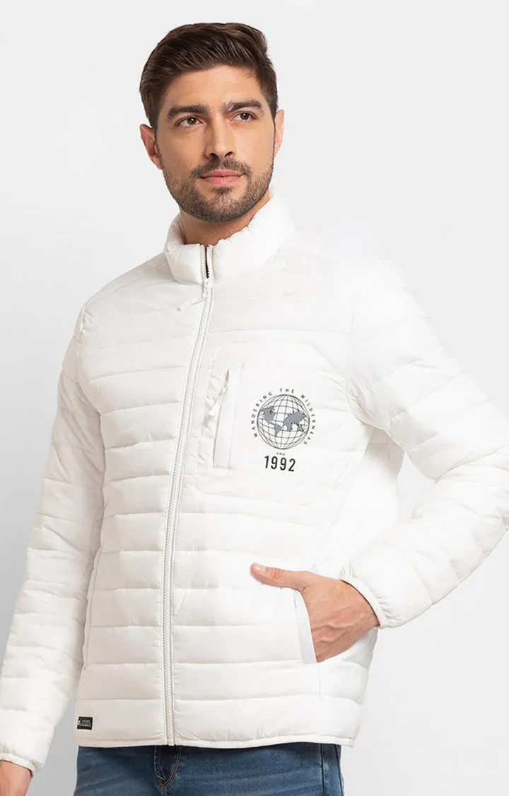 Spykar White Polyester Full Sleeve Casual Jacket For Men