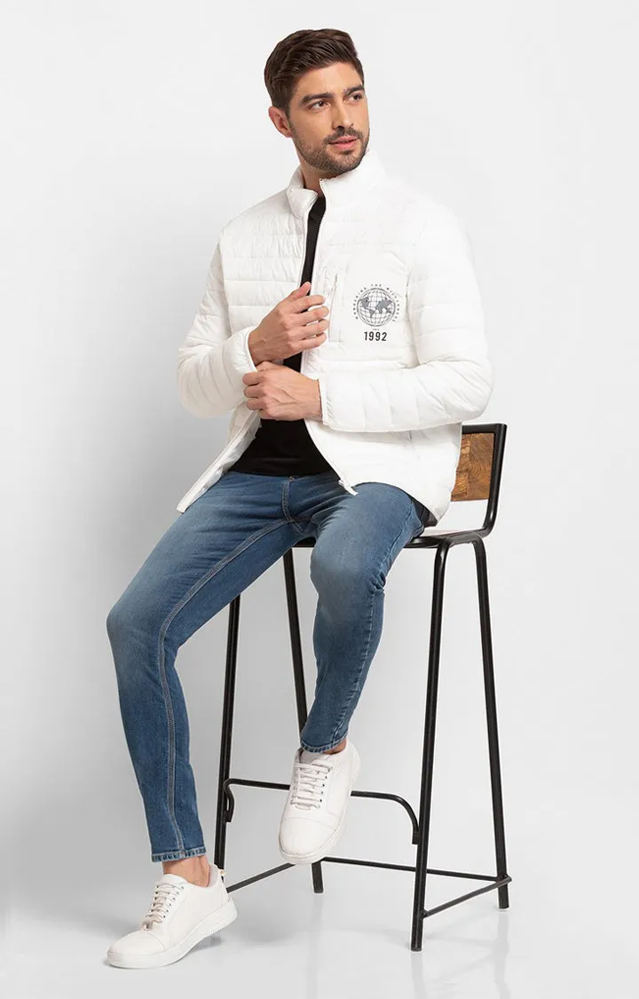 Spykar White Polyester Full Sleeve Casual Jacket For Men