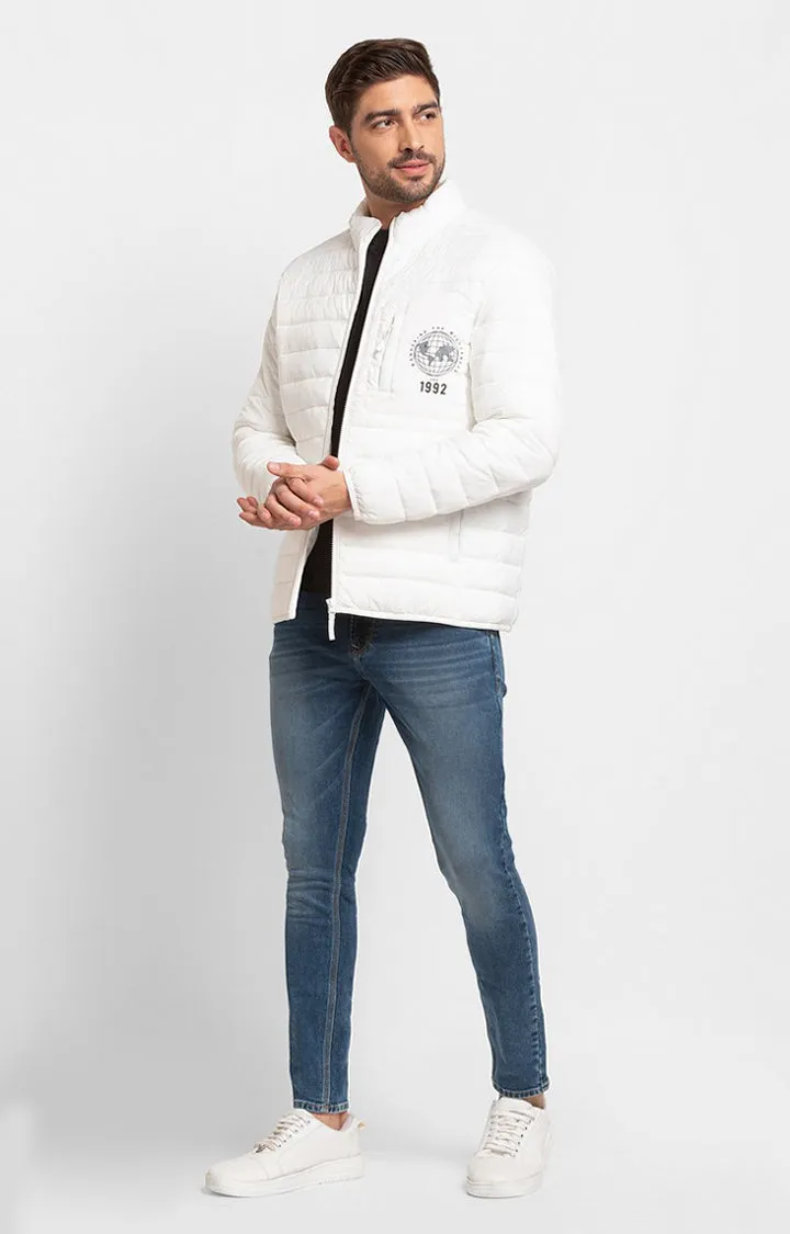 Spykar White Polyester Full Sleeve Casual Jacket For Men