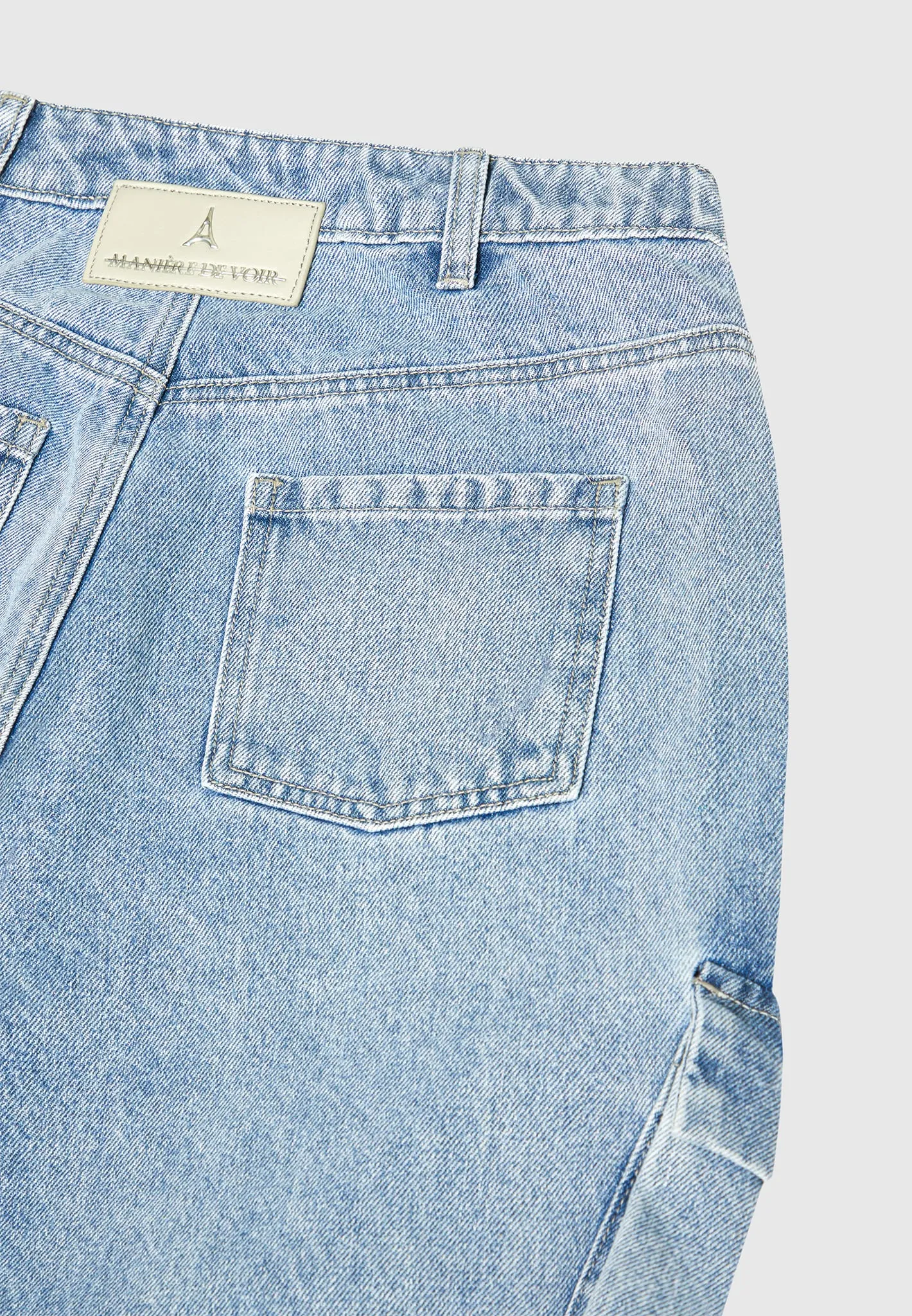 Strap Detail Cargo Jeans - Mid Blue