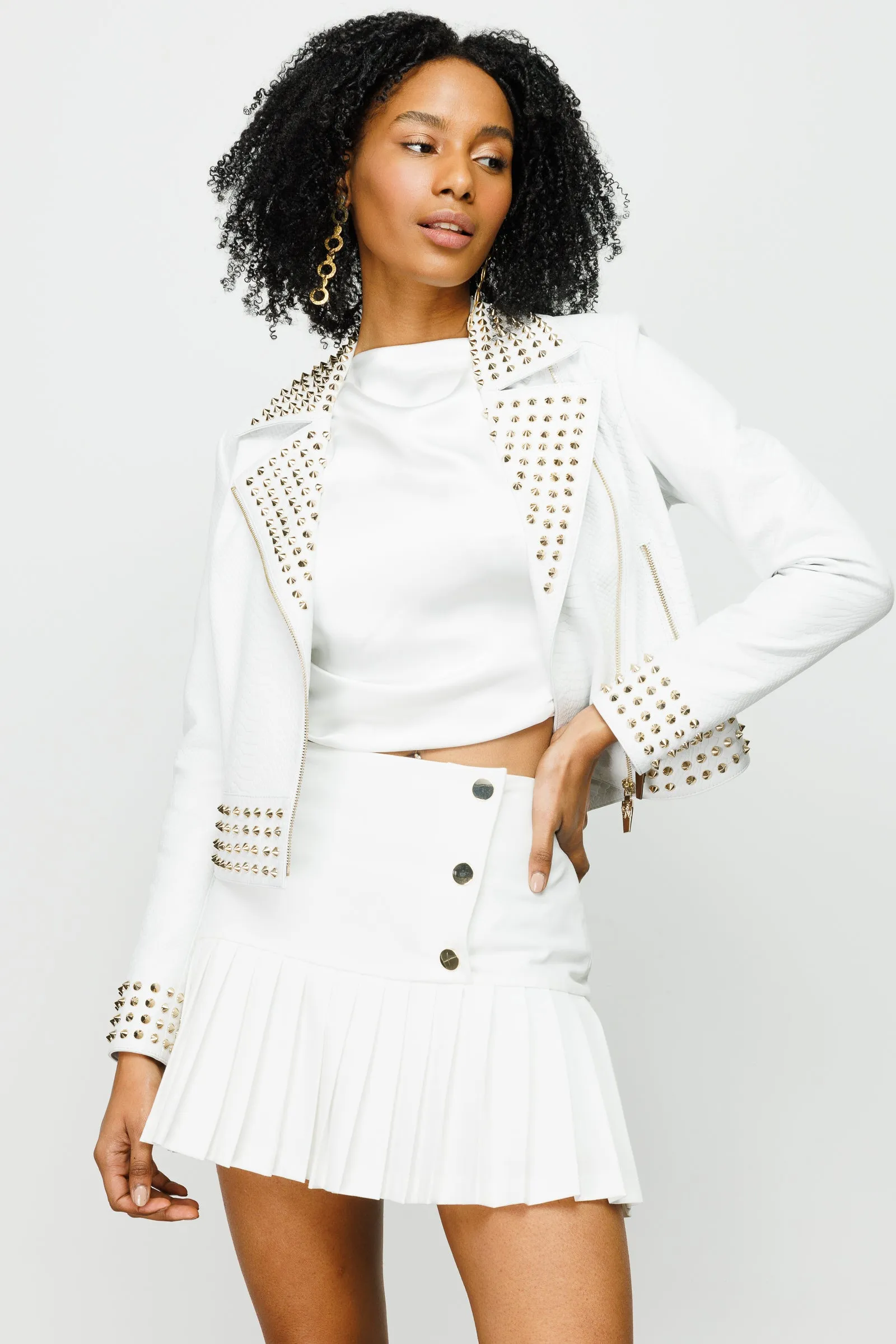 The Infanta White Leather Women Jacket