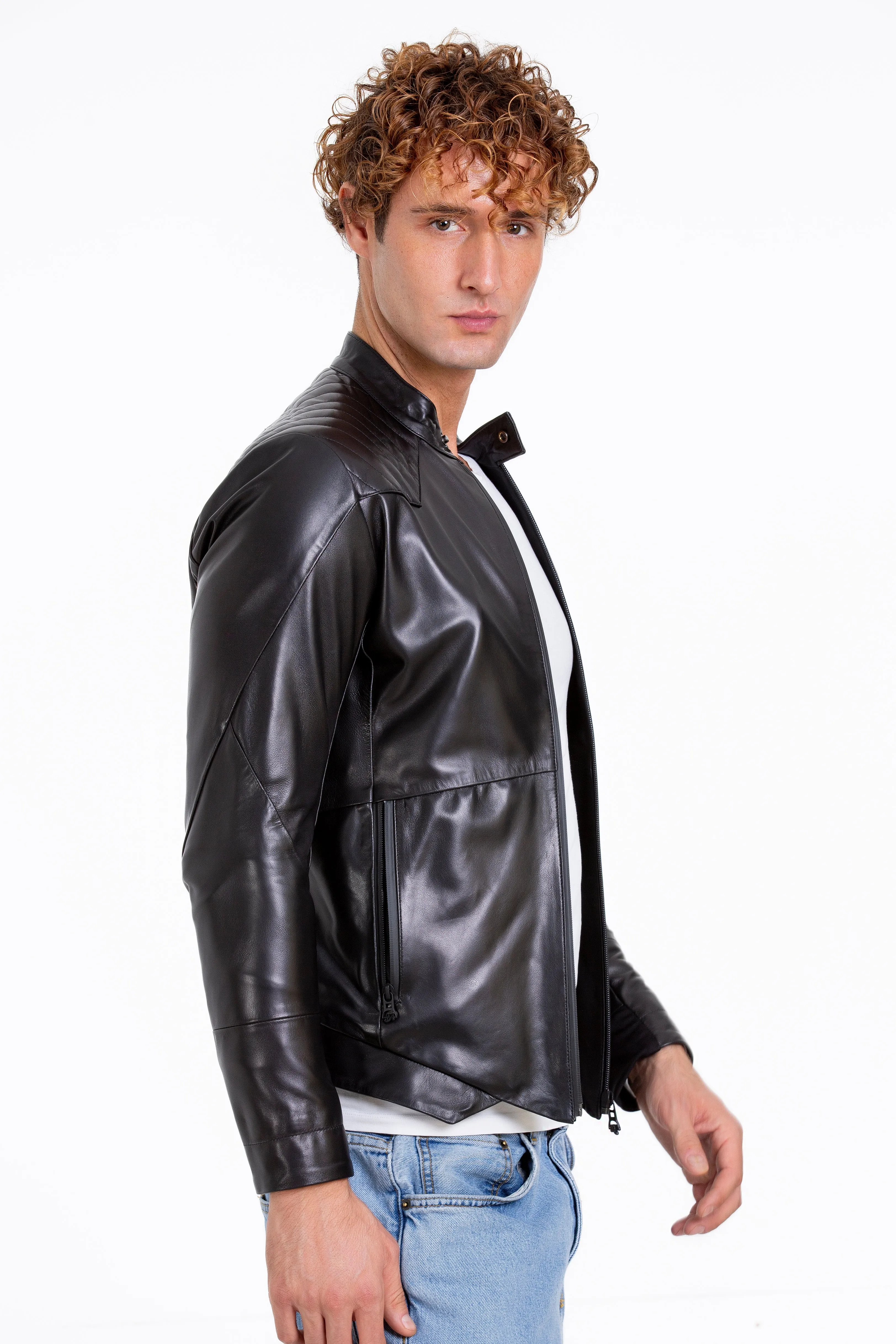 The Leith Black Leather Men Jacket