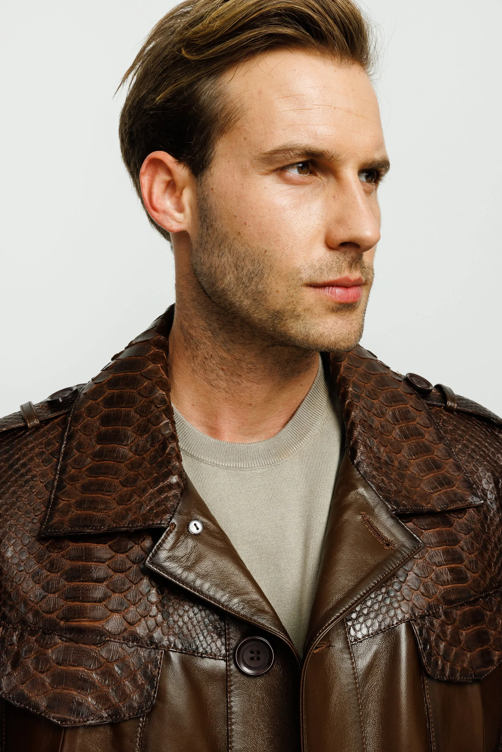 The Manteca Pythn Skin Brown Leather Men Jacket