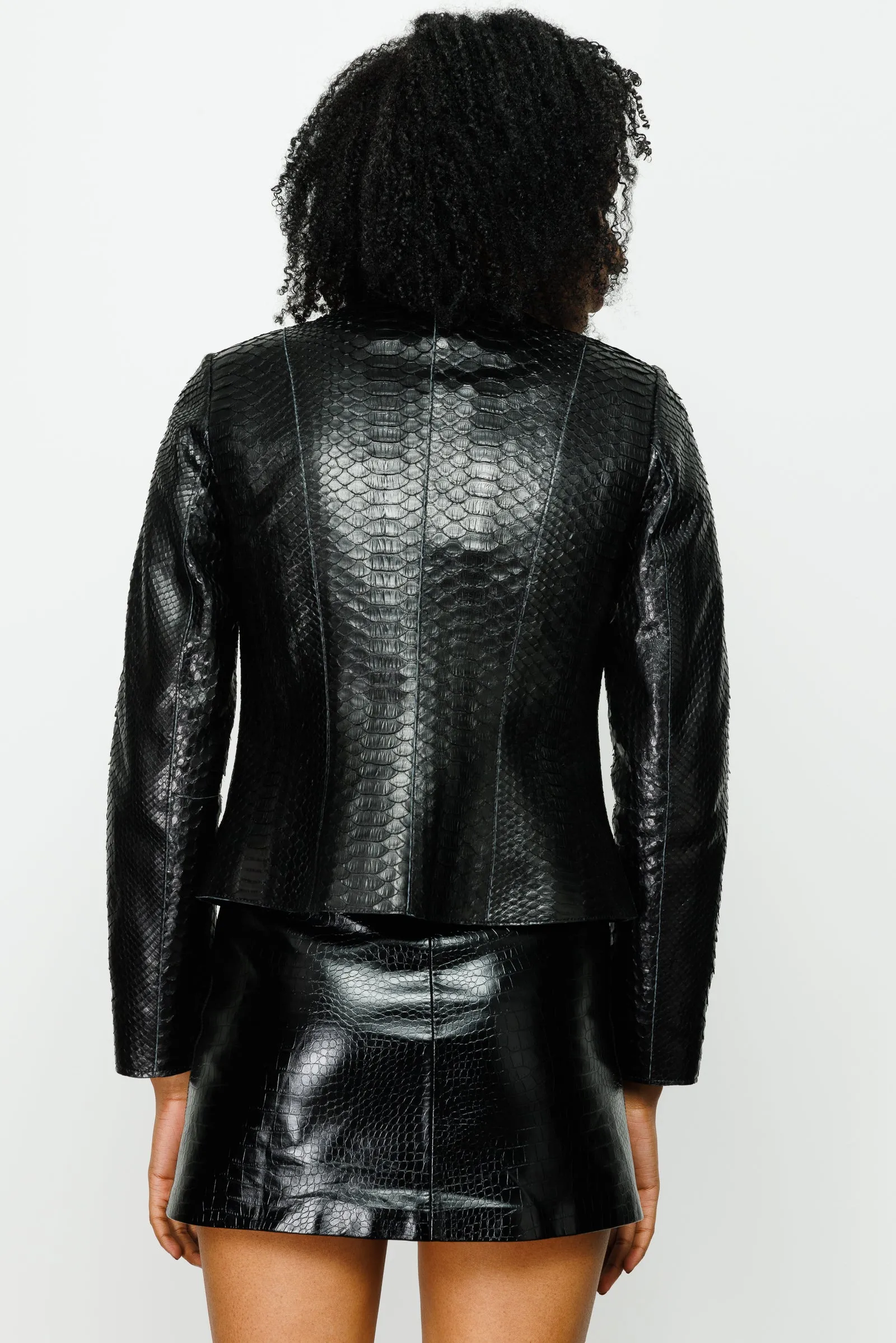 The Mekke Pythn Skin Black Leather Women Jacket