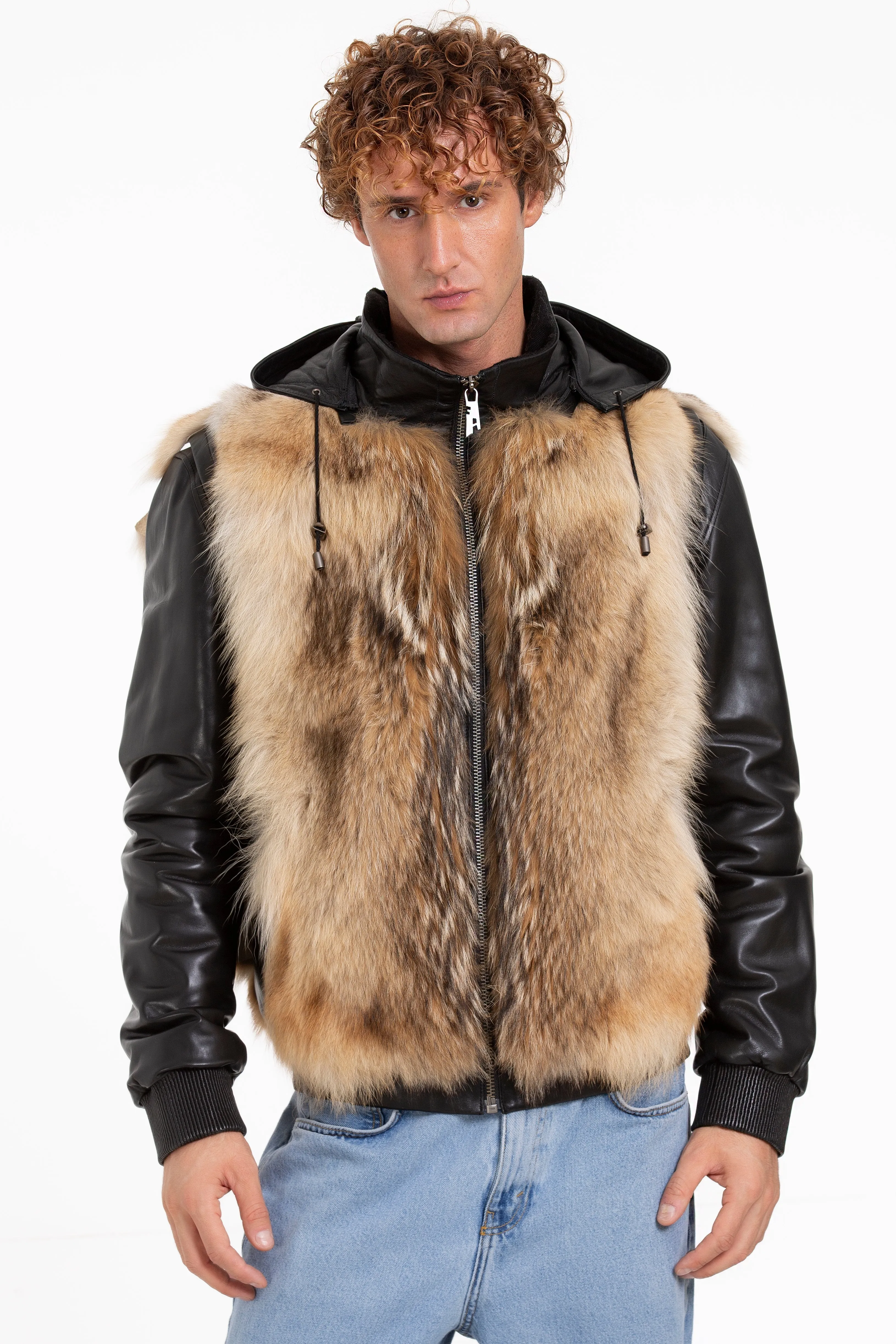 The Melbourne Pure Wolf Fur Leather Black Men Jacket