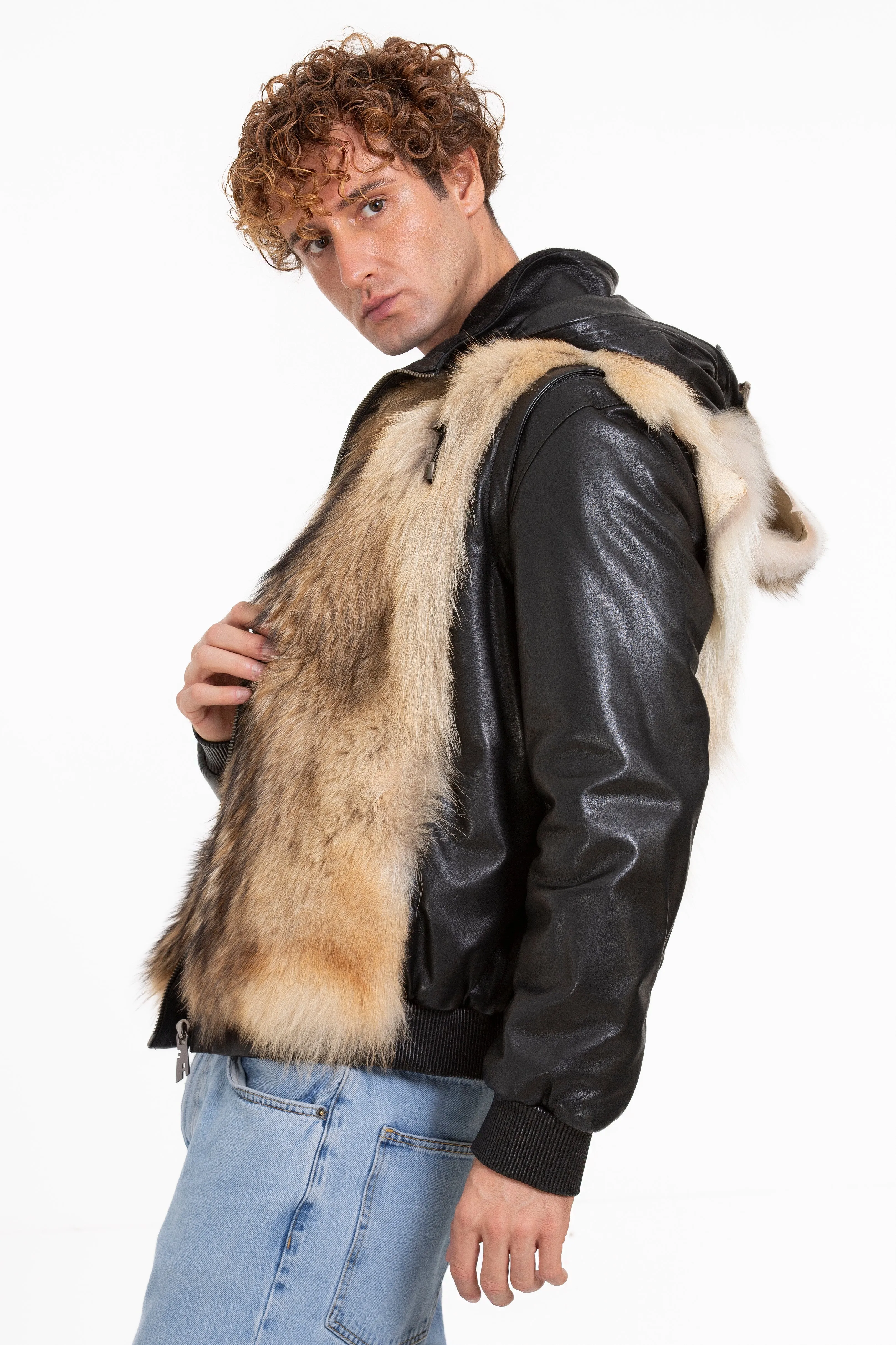 The Melbourne Pure Wolf Fur Leather Black Men Jacket