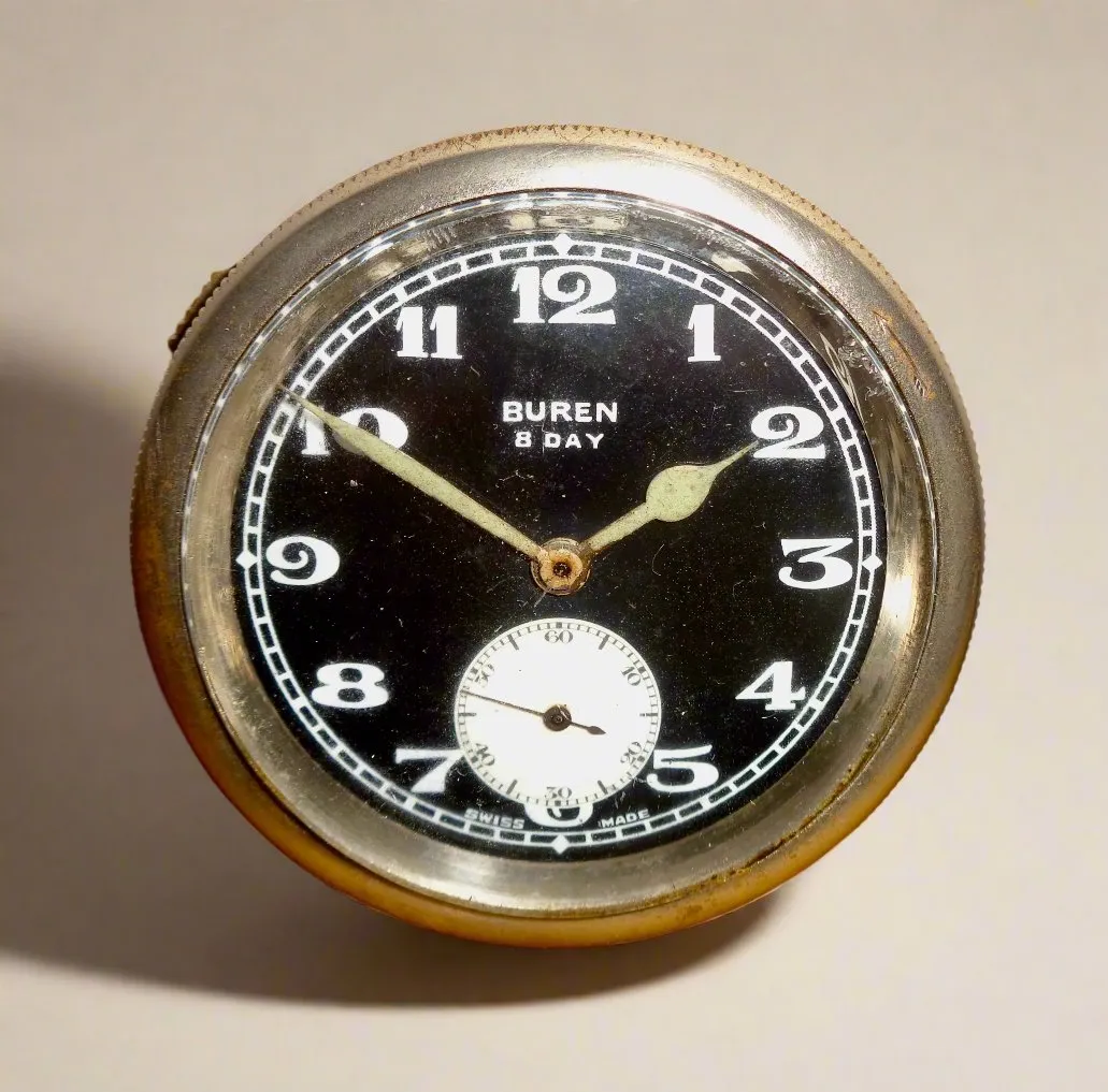 Vintage Buren 8-Day Swiss Automobile / Car Clock Brevet No. 122628