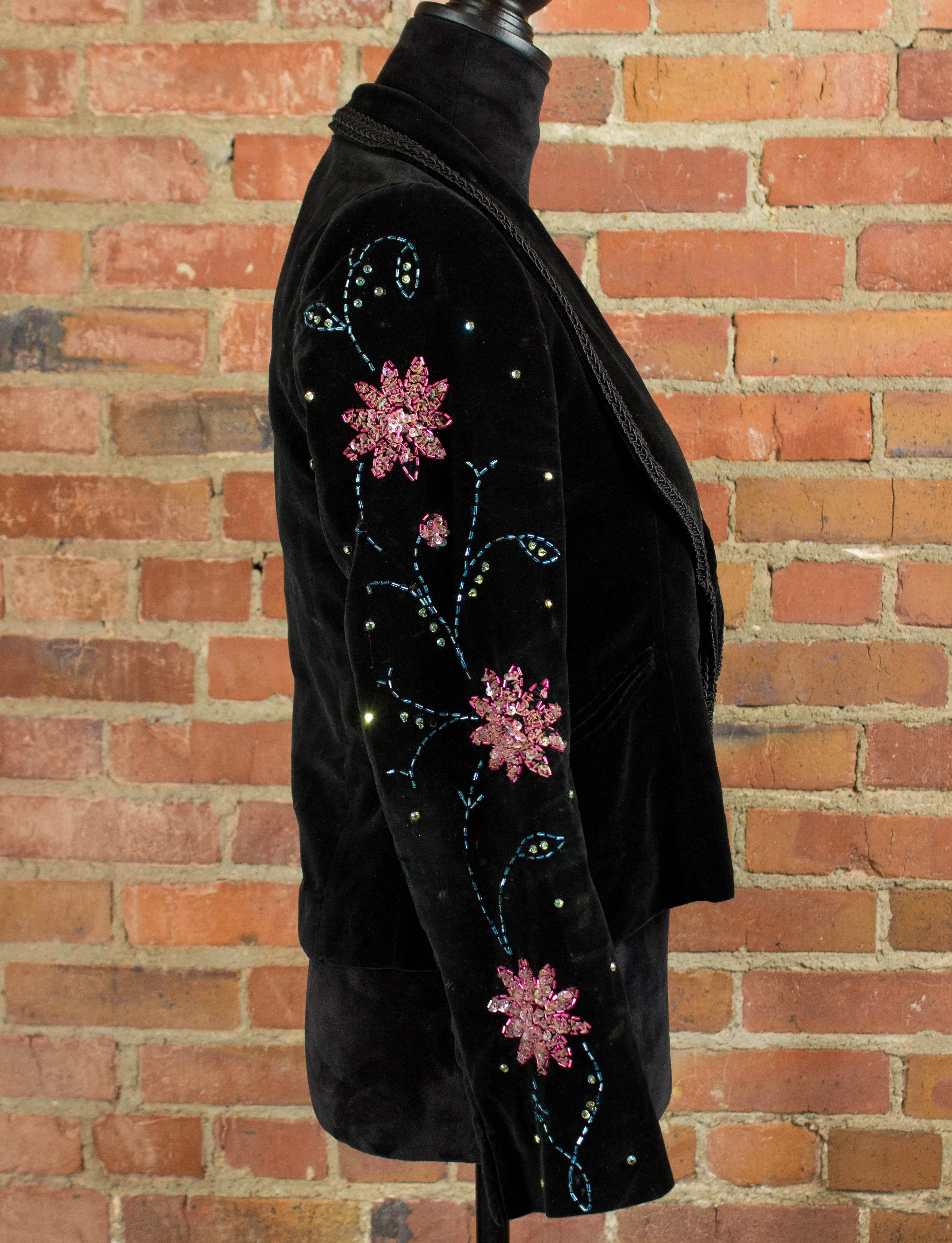 Vintage Granny Takes A Trip Black Velvet Bolero Jacket & Pants 70s Lou Reed