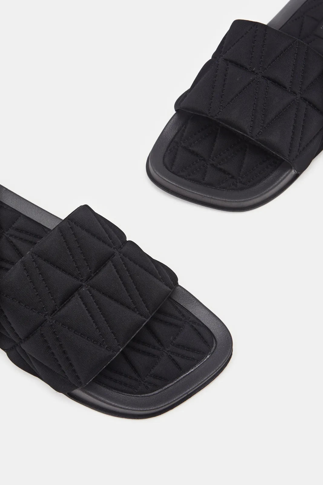 Women Black Sqaure Toe Slide